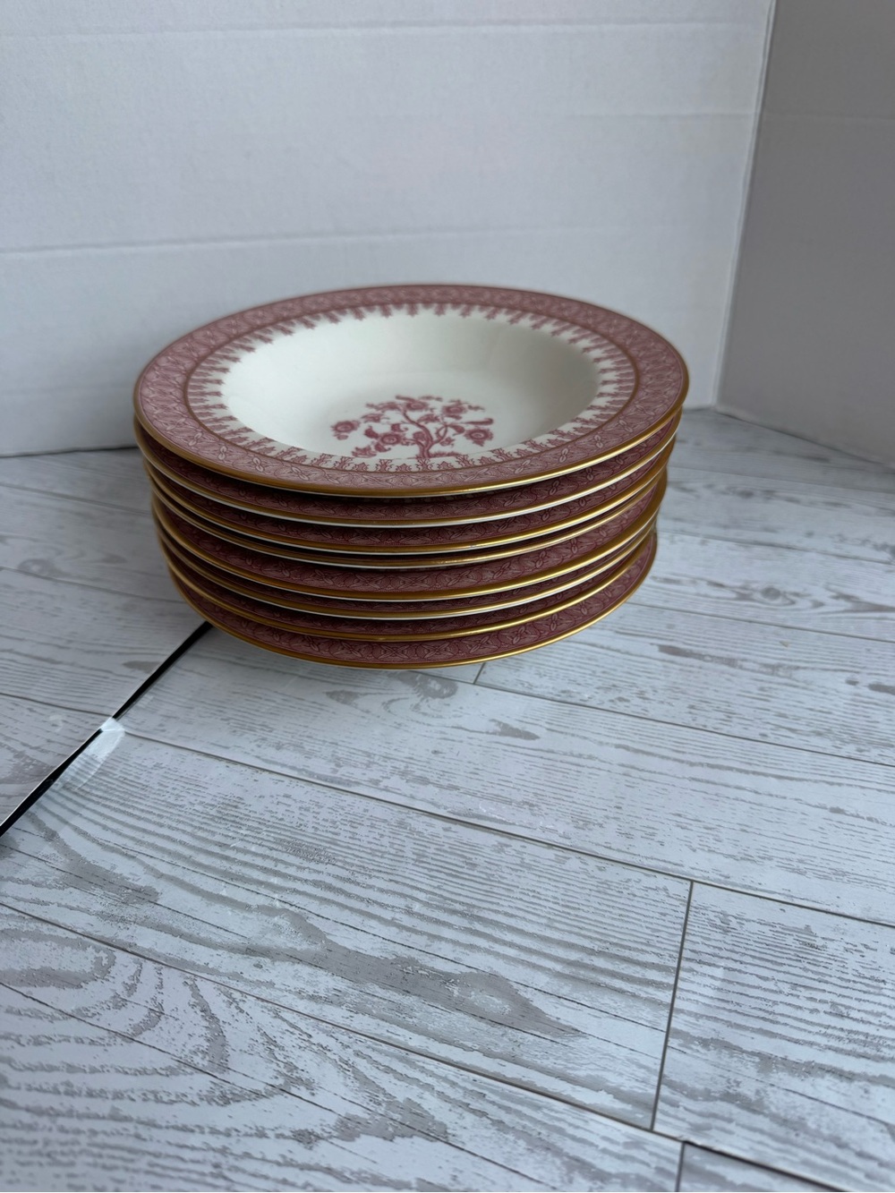 Pink and Gold Decorative Dinner Bowls by Theodore Haviland set of 8